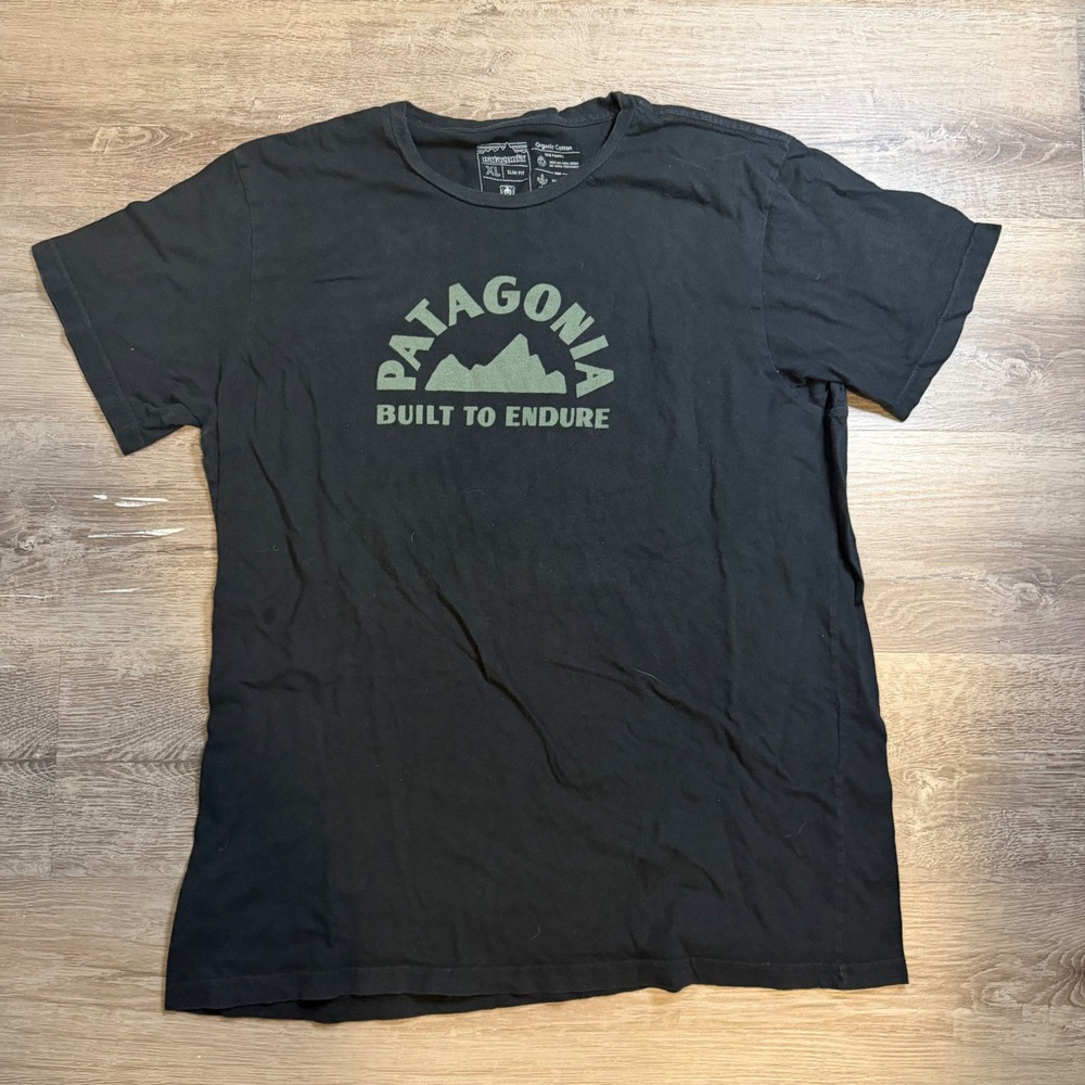 Patagonia Mens XL Slim Fit Graphic T-Shirt Black Built to Endure Organic Cotton